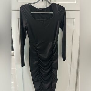 Chic Black Long Sleeve Ruched Dress
